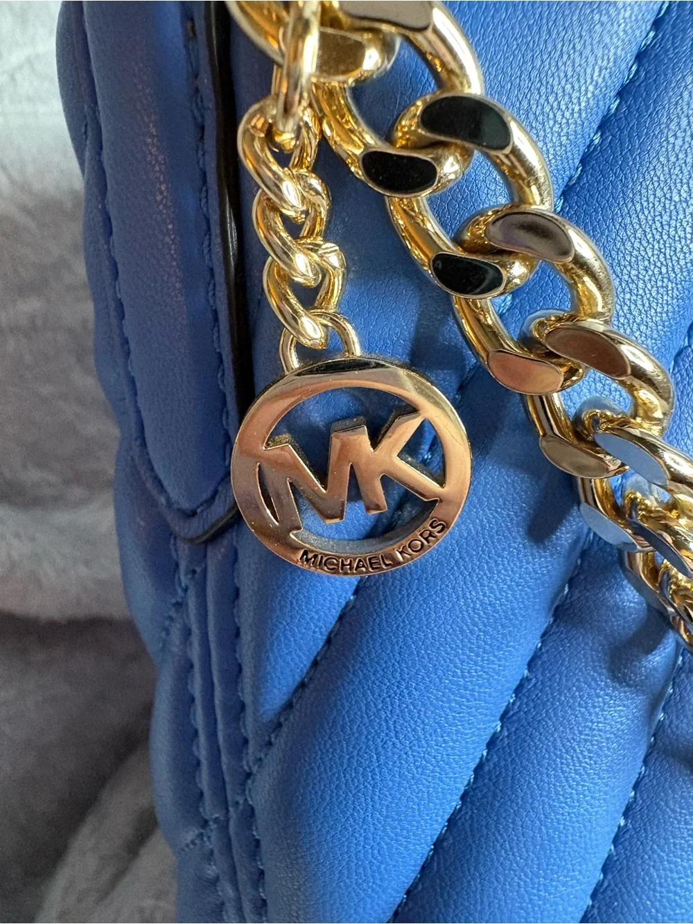 Michael Kors Bright Blue Quilted Leather Drawstring Shoulder Bag